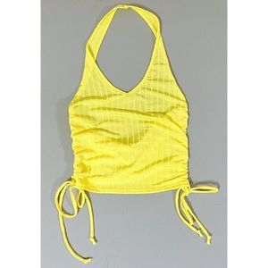 Love J Neon Yellow Halter Ruched Sides Cami Tank Crop Top Shirt Size M 💛 #neon